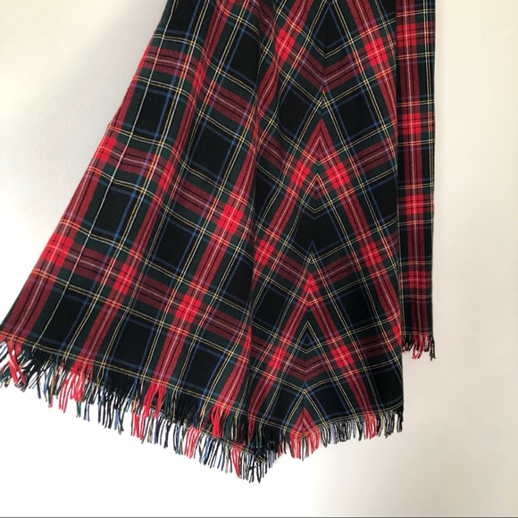 Vintage 1970s Handmade Tartan Plaid Fringed Handkerchief Skirt - Picture 3 of 4